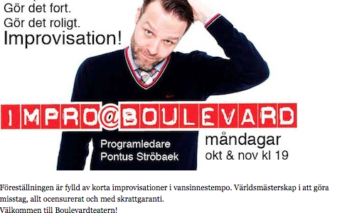 Aktör medverkar på två olika teaterscener under hösten 2012, Friteatern och Boulevardteatern