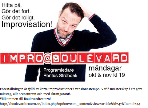 Aktör medverkar på två olika teaterscener under hösten 2012, Friteatern och Boulevardteatern